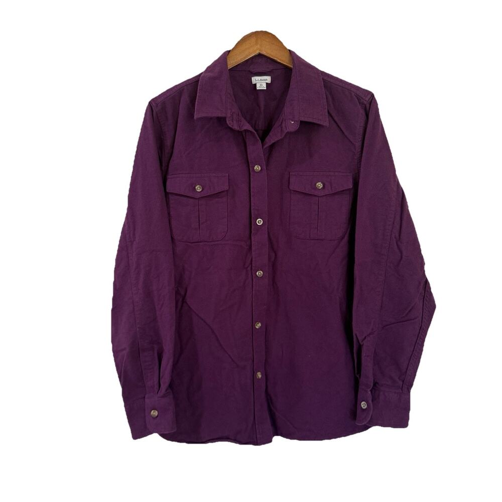 LL Bean Womens Purple Flannel Chamois Shirt XL Button Up Cotton Soft Outdoor